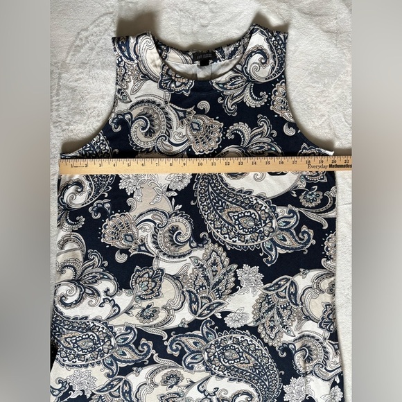 J. Jill Navy & Cream Paisley Sleeveless Maxi Dress Side Slits Size M - Picture 5 of 9